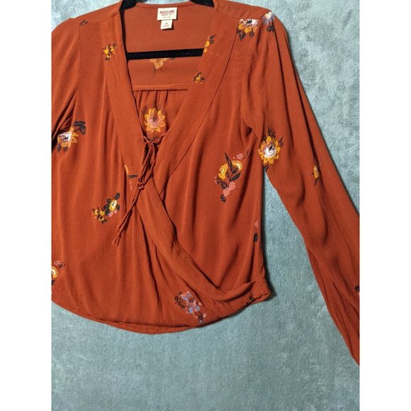 🍑MOSSIMO Bohemian Style 100% Rayon Women Floral Surplice Burnt Orange X-SMALL - Picture 4 of 12